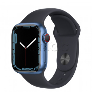 Купить Apple Watch Series 7 // 41мм GPS + Cellular // Корпус из алюминия синего цвета, спортивный ремешок цвета «тёмная ночь»