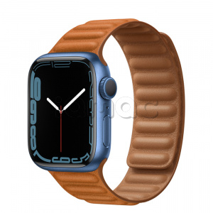 Купить Apple Watch Series 7 // 41мм GPS // Корпус из алюминия синего цвета, кожаный браслет цвета «золотистая охра», размер ремешка S/M