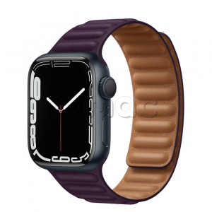 Купить Apple Watch Series 7 // 41мм GPS // Корпус из алюминия цвета «тёмная ночь», кожаный браслет цвета «тёмная вишня», размер ремешка S/M