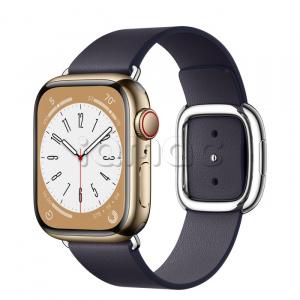 Купить Apple Watch Series 8 // 41мм GPS + Cellular // Корпус из нержавеющей стали золотого цвета, ремешок чернильного цвета с современной пряжкой (Modern Buckle), размер ремешка L