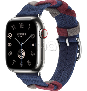 Купить Apple Watch Series 9 Hermès // 41мм GPS+Cellular // Корпус из нержавеющей стали серебристого цвета, ремешок Bridon Single Tour цвета Navy