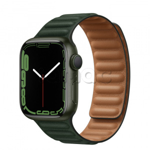 Купить Apple Watch Series 7 // 41мм GPS // Корпус из алюминия зеленого цвета, кожаный браслет цвета «зелёная секвойя», размер ремешка M/L