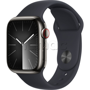 Купить Apple Watch Series 9 // 41мм GPS+Cellular // Корпус из нержавеющей стали графитового цвета, спортивный ремешок цвета "темная ночь"