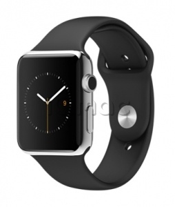Купить Apple Watch 42 мм, нержавеющая сталь, черный спортивный ремешок