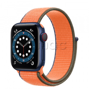 Купить Apple Watch Series 6 // 40мм GPS + Cellular // Корпус из алюминия синего цвета, спортивный браслет цвета «Кумкват»
