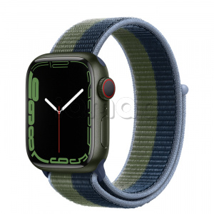 Купить Apple Watch Series 7 // 41мм GPS + Cellular // Корпус из алюминия зеленого цвета, спортивный браслет цвета «синий омут/зелёный мох»