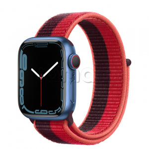 Купить Apple Watch Series 7 // 41мм GPS + Cellular // Корпус из алюминия синего цвета, спортивный браслет цвета (PRODUCT)RED