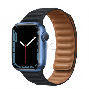 Купить Apple Watch Series 7 // 41мм GPS // Корпус из алюминия синего цвета, кожаный браслет цвета «тёмная ночь», размер ремешка S/M