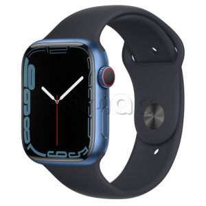 Купить Apple Watch Series 7 // 45мм GPS + Cellular // Корпус из алюминия синего цвета, спортивный ремешок цвета «тёмная ночь»