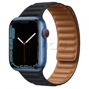 Купить Apple Watch Series 7 // 45мм GPS + Cellular // Корпус из алюминия синего цвета, кожаный браслет цвета «тёмная ночь», размер ремешка S/M