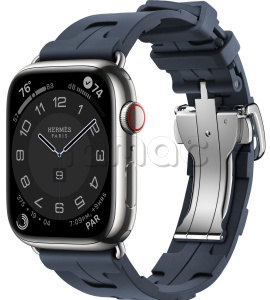 Купить Apple Watch Series 9 Hermès // 45мм GPS+Cellular // Корпус из нержавеющей стали серебристого цвета, ремешок Kilim Single Tour цвета Navy с раскладывающейся застёжкой (Deployment Buckle)