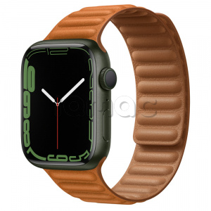 Купить Apple Watch Series 7 // 45мм GPS // Корпус из алюминия зеленого цвета, кожаный браслет цвета «золотистая охра», размер ремешка M/L