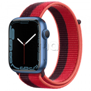Купить Apple Watch Series 7 // 45мм GPS // Корпус из алюминия синего цвета, спортивный браслет цвета (PRODUCT)RED