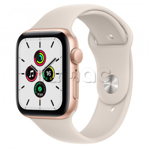 Купить Apple Watch SE // 44мм GPS // Корпус из алюминия золотого цвета, спортивный ремешок цвета «Сияющая звезда» (2020)