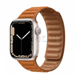 Купить Apple Watch Series 7 // 41мм GPS // Корпус из алюминия цвета «сияющая звезда», кожаный браслет цвета «золотистая охра», размер ремешка M/L