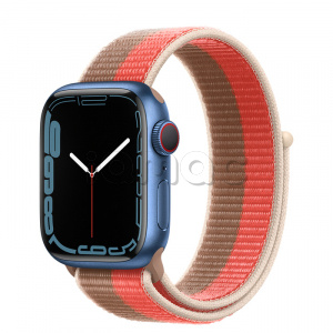 Купить Apple Watch Series 7 // 41мм GPS + Cellular // Корпус из алюминия синего цвета, спортивный браслет цвета «розовый помело/миндальный»