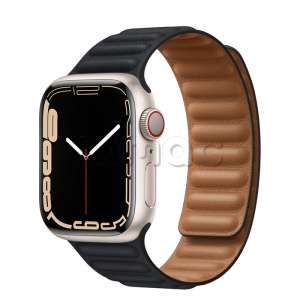 Купить Apple Watch Series 7 // 41мм GPS + Cellular // Корпус из алюминия цвета «сияющая звезда», кожаный браслет цвета «тёмная ночь», размер ремешка S/M