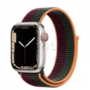 Купить Apple Watch Series 7 // 41мм GPS + Cellular // Корпус из алюминия цвета «сияющая звезда», спортивный браслет цвета «тёмная вишня/зелёный лес»