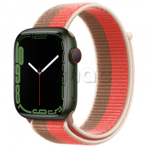 Купить Apple Watch Series 7 // 45мм GPS + Cellular // Корпус из алюминия зеленого цвета, спортивный браслет цвета «розовый помело/миндальный»