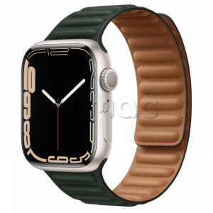 Купить Apple Watch Series 7 // 45мм GPS // Корпус из алюминия цвета «сияющая звезда», кожаный браслет цвета «зелёная секвойя», размер ремешка M/L