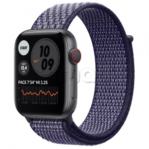 Купить Apple Watch Series 6 // 44мм GPS + Cellular // Корпус из алюминия цвета «серый космос», спортивный браслет Nike светло-лилового цвета