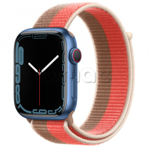 Купить Apple Watch Series 7 // 45мм GPS + Cellular // Корпус из алюминия синего цвета, спортивный браслет цвета «розовый помело/миндальный»