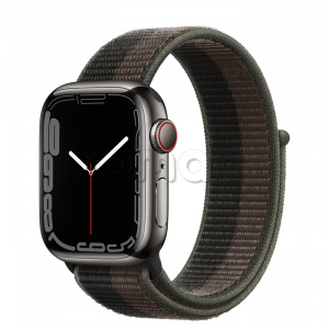 Купить Apple Watch Series 7 // 41мм GPS + Cellular // Корпус из нержавеющей стали графитового цвета, спортивный браслет цвета «сумрачный торнадо/серый»