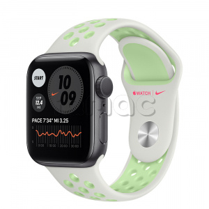 Купить Apple Watch Series 6 // 40мм GPS // Корпус из алюминия цвета «серый космос», спортивный ремешок Nike цвета «Еловая дымка/пастельный зелёный»