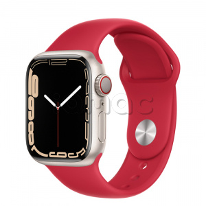 Купить Apple Watch Series 7 // 41мм GPS + Cellular // Корпус из алюминия цвета «сияющая звезда», спортивный ремешок цвета (PRODUCT)RED