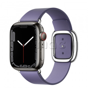 Купить Apple Watch Series 7 // 41мм GPS + Cellular // Корпус из нержавеющей стали графитового цвета, ремешок цвета «сиреневая глициния» с современной пряжкой (Modern Buckle), размер ремешка L