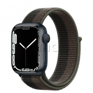 Купить Apple Watch Series 7 // 41мм GPS // Корпус из алюминия цвета «тёмная ночь», спортивный браслет цвета «сумрачный торнадо/серый»