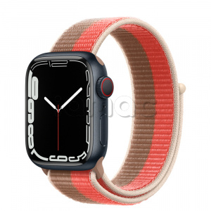 Купить Apple Watch Series 7 // 41мм GPS + Cellular // Корпус из алюминия цвета «тёмная ночь», спортивный браслет цвета «розовый помело/миндальный»