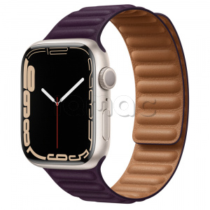 Купить Apple Watch Series 7 // 45мм GPS // Корпус из алюминия цвета «сияющая звезда», кожаный браслет цвета «тёмная вишня», размер ремешка S/M