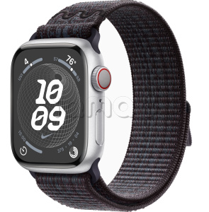 Купить Apple Watch Series 9 // 41мм GPS+Cellular // Корпус из алюминия серебристого цвета, спортивный браслет Nike цвета "черный/синий"