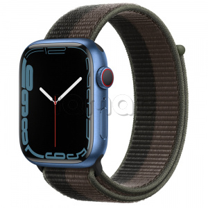 Купить Apple Watch Series 7 // 45мм GPS + Cellular // Корпус из алюминия синего цвета, спортивный браслет цвета «сумрачный торнадо/серый»
