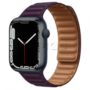 Купить Apple Watch Series 7 // 45мм GPS // Корпус из алюминия цвета «тёмная ночь», кожаный браслет цвета «тёмная вишня», размер ремешка M/L