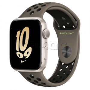 Купить Apple Watch SE // 44мм GPS // Корпус из алюминия цвета «сияющая звезда», спортивный ремешок Nike цвета «cерая олива/черный» (2022-2023)