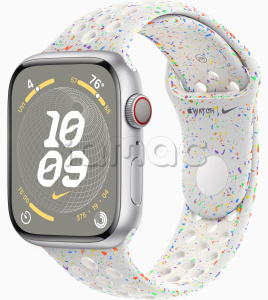 Купить Apple Watch Series 9 // 45мм GPS+Cellular // Корпус из алюминия серебристого цвета, спортивный ремешок Nike цвета "чистая платина"