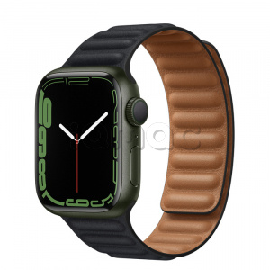 Купить Apple Watch Series 7 // 41мм GPS // Корпус из алюминия зеленого цвета, кожаный браслет цвета «тёмная ночь», размер ремешка M/L