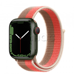 Купить Apple Watch Series 7 // 41мм GPS + Cellular // Корпус из алюминия зеленого цвета, спортивный браслет цвета «розовый помело/миндальный»