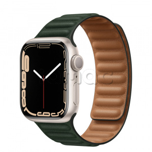 Купить Apple Watch Series 7 // 41мм GPS // Корпус из алюминия цвета «сияющая звезда», кожаный браслет цвета «зелёная секвойя», размер ремешка M/L