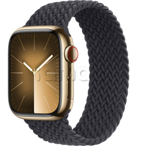 Купить Apple Watch Series 9 // 41мм GPS+Cellular // Корпус из нержавеющей стали золотого цвета, плетёный монобраслет цвета "темная ночь"