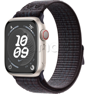 Купить Apple Watch Series 9 // 41мм GPS+Cellular // Корпус из алюминия цвета "сияющая звезда", спортивный браслет Nike цвета "черный/синий"