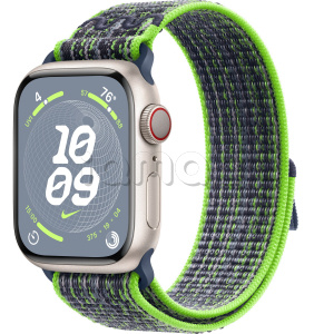 Купить Apple Watch Series 9 // 41мм GPS+Cellular // Корпус из алюминия цвета "сияющая звезда", спортивный браслет Nike цвета "ярко-зеленый/синий"