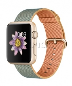 Купить Apple Watch Sport 42 мм, золотистый алюминий, ремешок из плетёного нейлона цвета «золотистый/кобальт»