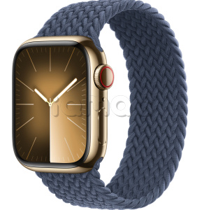 Купить Apple Watch Series 9 // 41мм GPS+Cellular // Корпус из нержавеющей стали золотого цвета, плетёный монобраслет цвета "штормовой синий"