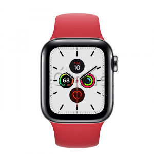 Купить Apple Watch Series 5 // 40мм GPS + Cellular // Корпус из нержавеющей стали цвета «серый космос», спортивный ремешок красного цвета