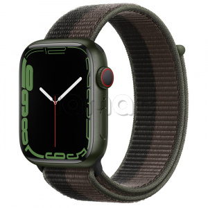 Купить Apple Watch Series 7 // 45мм GPS + Cellular // Корпус из алюминия зеленого цвета, спортивный браслет цвета «сумрачный торнадо/серый»