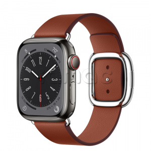 Купить Apple Watch Series 8 // 41мм GPS + Cellular // Корпус из нержавеющей стали графитового цвета, ремешок темно-коричневого цвета с современной пряжкой (Modern Buckle), размер ремешка L