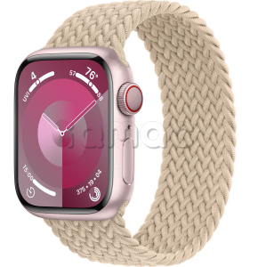 Купить Apple Watch Series 9 // 41мм GPS+Cellular // Корпус из алюминия розового цвета, плетёный монобраслет бежевого цвета
